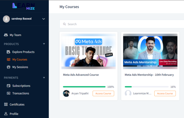 Learnmize Meta-ad course by Aryan Tripathi